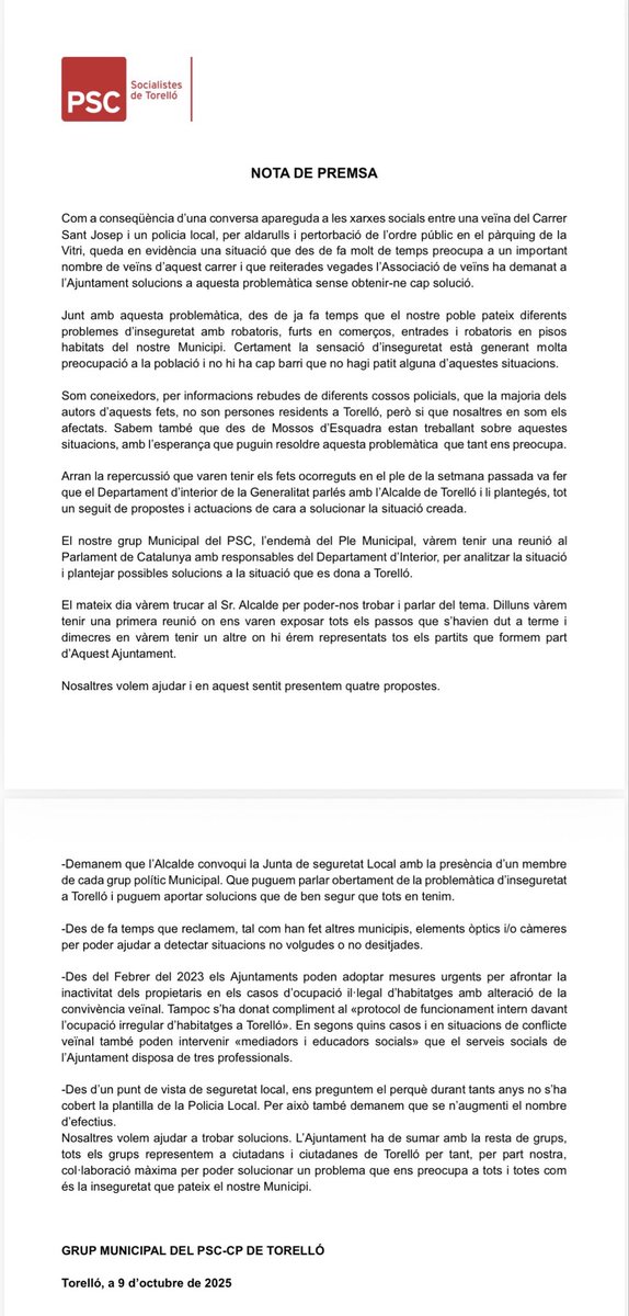 psc_torello's tweet photo. Nota de premsa Grup Municipal https://t.co/dtzxkMWRmV