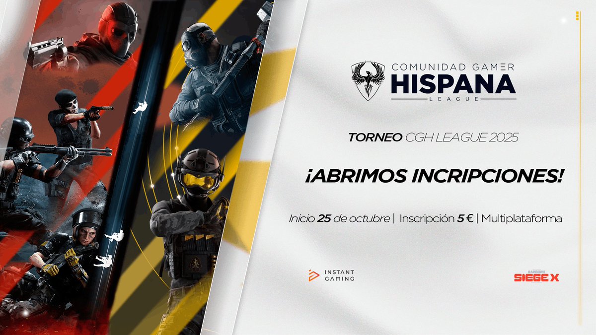 ¡SE VIENE ACCIÓN! 👀

¡Llega el nuevo torneo multiplataforma de CGH League!

🗓️ Empieza el 25 de octubre
📝 ¡Inscripción ABIERTA!

Toda la info en nuestro Discord
🔗 discord.gg/ew7ppTPK6B

#CGHLeague x #R6España 🖤💛