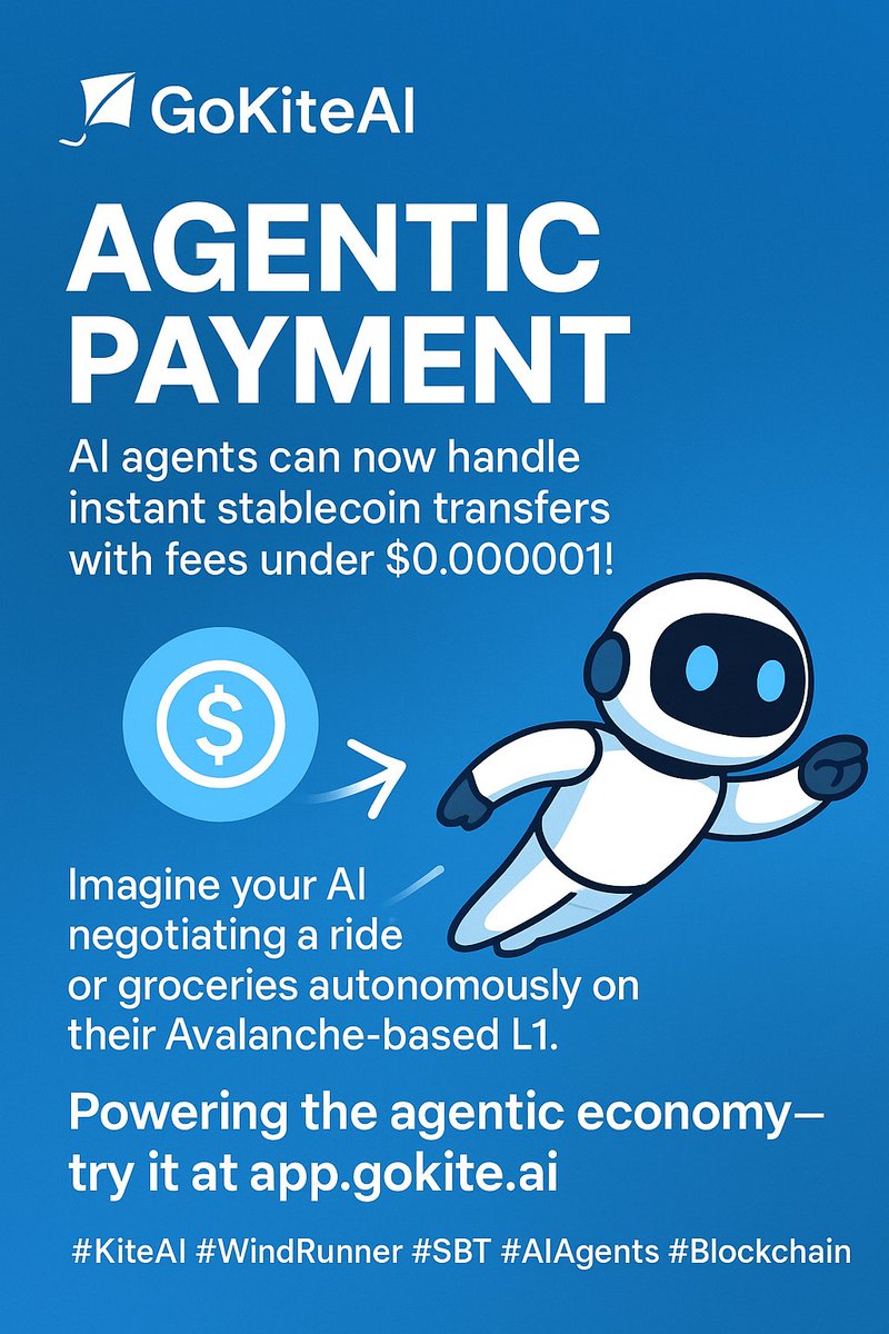 bala_balami's tweet image. AI can now pay for stuff by itself.
With @GoKiteAI’s Agentic Payment, AIs send stablecoins instantly with fees so small they’re basically $0.
Imagine your AI paying for your ride, snacks, or groceries while you chill.

#KiteAI #WindRunner #AIAgents #SBT