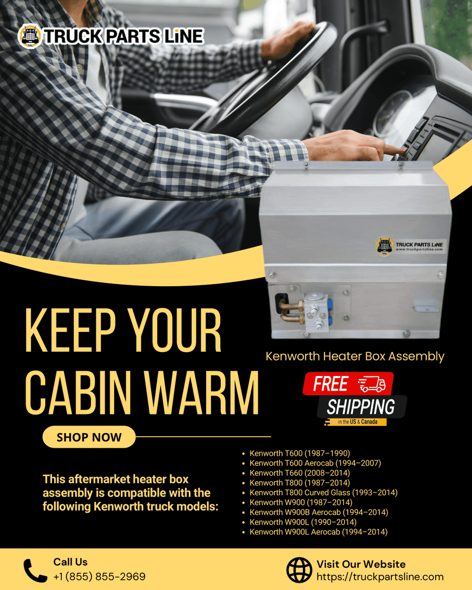 TruckPartsLine's tweet photo. Smooth journeys start with a warm cabin.
Our Kenworth Heater Box Assembly keeps your HVAC running strong.
Fast shipping to USA &amp; Canada. Ready to install.
🔗 Order today: https://t.co/09SLtrcmbx

#KenworthHeaterBox #TruckPartsLine #TruckingLife #HeavyDutyTrucks #OwnerOperators https://t.co/TN3AuSJFTm