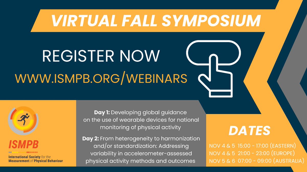 ismpb_org's tweet photo. 🌍 Join us at the ISMPB Virtual Fall Symposium!
Explore the future of physical activity monitoring with global experts in wearables and accelerometry.
📅 Nov 4 &amp; 5
🕒 3–5 PM Eastern | 9–11 PM Europe | 7–9 AM Australia
🔗 Register now: https://t.co/fSHaammdMb https://t.co/IwPeKTbXsP
