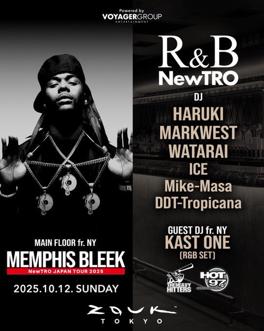Zouk Tokyo (@zouktokyo) on Twitter photo 今夜は"MEMPHIS BLEEK"がZouk Tokyoに初登場🔥
<a href="/RocNation/">Roc Nation</a> <a href="/Roc_A_Fella/">Roc-A-Fella Records</a>
NYより <a href="/DJKASTONE/">KASTO SAN</a> <a href="/HOT97/">HOT 97</a>
国内からは <a href="/aklovision/">AKLO</a> もゲストに迎えます‼️ 今夜は"MEMPHIS BLEEK"がZouk Tokyoに初登場🔥
<a href="/RocNation/">Roc Nation</a> <a href="/Roc_A_Fella/">Roc-A-Fella Records</a>
NYより <a href="/DJKASTONE/">KASTO SAN</a> <a href="/HOT97/">HOT 97</a>
国内からは <a href="/aklovision/">AKLO</a> もゲストに迎えます‼️