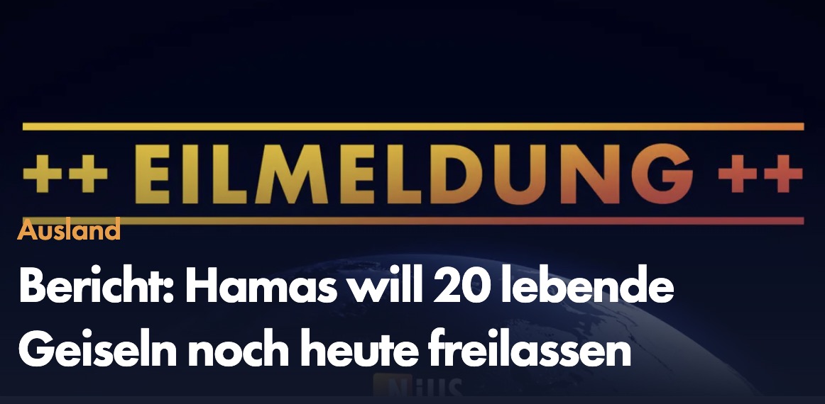 Laut einem Bericht des Wall Street Journal hat Hamas Israel darüber informiert, dass die Freilassung der 20 lebenden Geiseln bereits heute beginnt und nicht, wie zunächst geplant, am Montag.
nius.de/live-tickers/l…