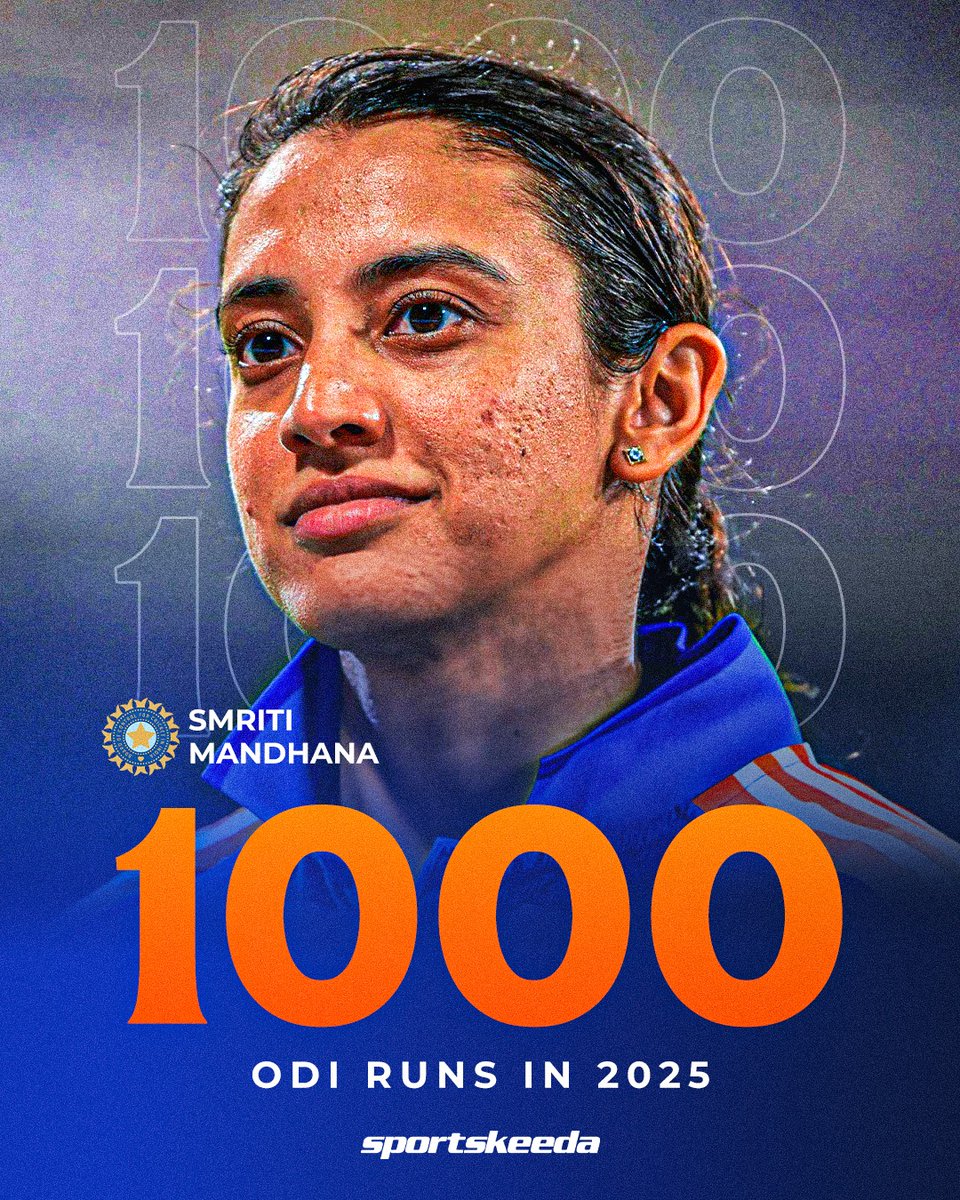 Sportskeeda's tweet image. 🚨 SMRITI MANDHANA CREATES HISTORY 🚨

She becomes the first batter in women’s ODI history to complete 1,000 runs in a calendar year. 🇮🇳😍

#Cricket #Smriti #CWC #Sportskeeda