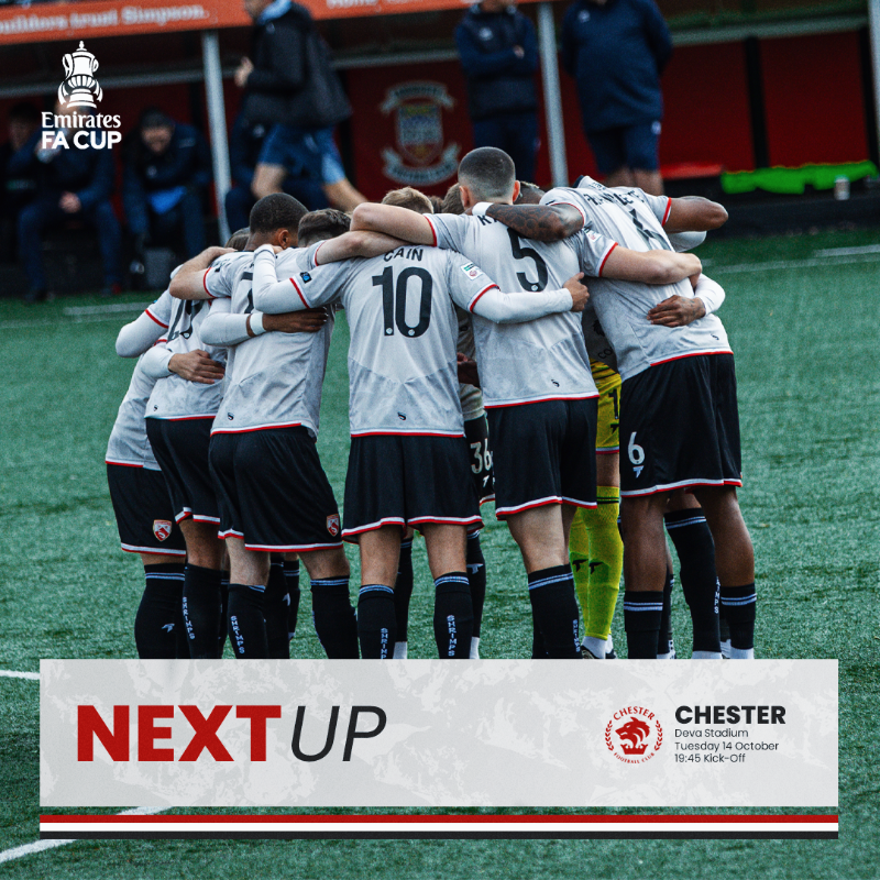 MorecambeFC's tweet photo. 𝗡𝗲𝘅𝘁 𝗨𝗽: 𝗖𝗵𝗲𝘀𝘁𝗲𝗿 (𝗔)

We’re back in FA Cup action on Tuesday night as we make the trip to Chester for our Fourth Round Qualifying replay.

#UTS 🦐 | #CHEvMOR