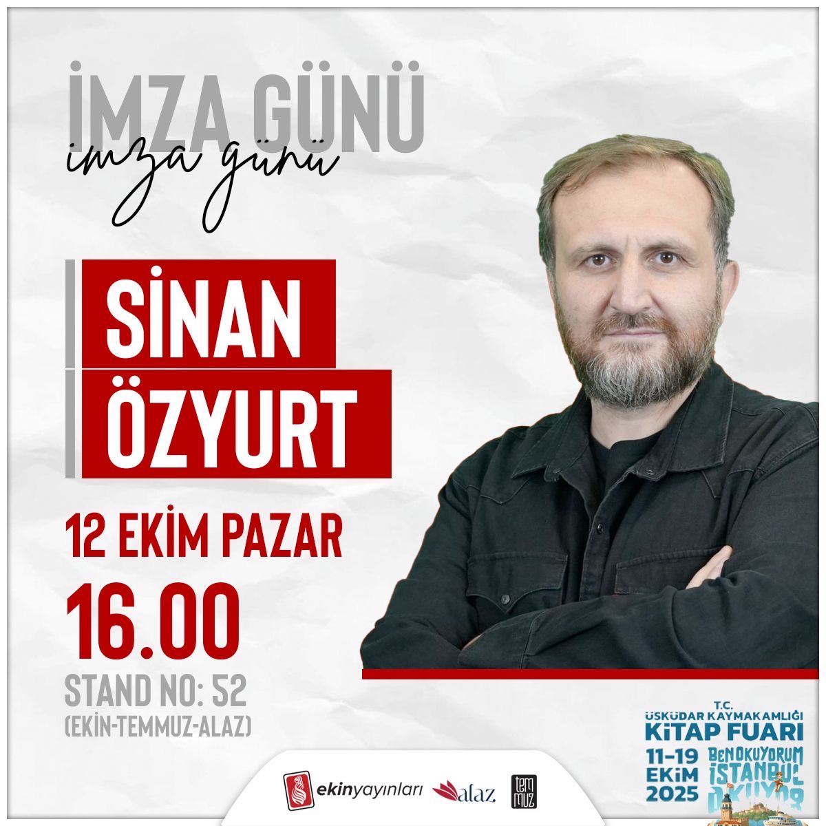 TemmuzKitap's tweet photo. Eğitimci Yazar Sinan Özyurt bugün saat 16’da Üsküdar Meydanında devam eden Üsküdar Kitap Fuarında okurlarıyla bir araya geliyor. Müsaitseniz siz de gelin!

#üsküdarokuyor https://t.co/mAm6kIa1kf
