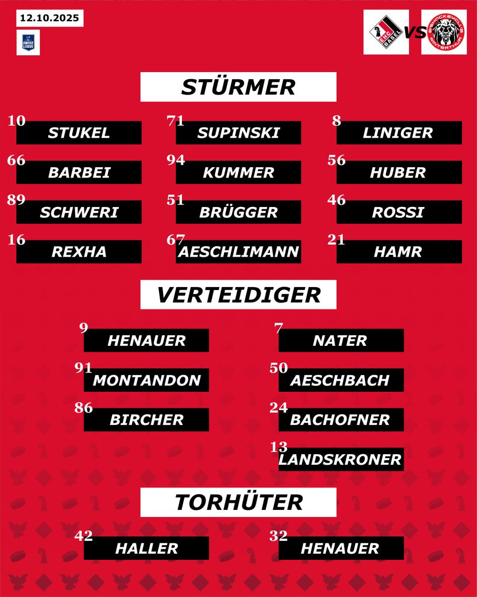 EHCBasel's tweet image. Zeit für eine Revanche – mit diesem Line-Up gehen wir heute aufs Eis, Gegner ist der @ehcwinterthur_official 💥 wir sehen uns in zwei Stunden in der Arena!

◇ #SwissLeague ◇ #Commitment ◇ #Passion ◇ #Respect ◇

📸 Marc Mutzner