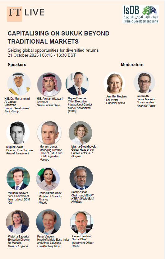IsDB Group (@isdb_group) on Twitter photo As global capital flows increasingly align with ESG principles, Sukuk has emerged as a powerful and promising tool for sustainable finance, channeling investments into renewable energy, healthcare, and inclusive growth across #IsDB Member Countries.
Join us at Capitalizing on As global capital flows increasingly align with ESG principles, Sukuk has emerged as a powerful and promising tool for sustainable finance, channeling investments into renewable energy, healthcare, and inclusive growth across #IsDB Member Countries.
Join us at Capitalizing on