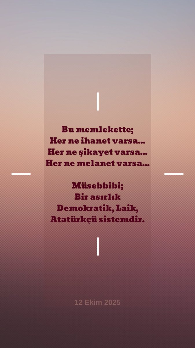 Bu memlekette;
❌Her ne melanet varsa...
❌Her ne şikayet varsa...
❌Her ne ihanet varsa...
Müsebbibi; dört nesildir başımızın belası olmuş Demokratik, Laik, Atatürkçü sistemdir.