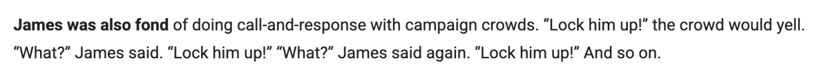 emptywheel's tweet photo. Wow.

@ByronYork is outraged that someone would do call and response of "lock them up" during a campaign.

But only when a Black woman does it. Right wing white men are allowed. 

https://t.co/9cXGzLt5by https://t.co/IgkluiW5r2