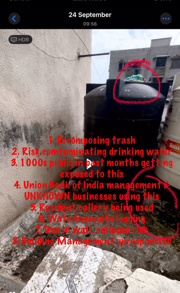 ProfCommunicate's tweet photo. @UnionBankTweets Ur unmaintained water tanks 8 mons. 4 FEET from residential KITCHENS. Rodent, pigeon, monkey, birds, worm magnet. Public health, water, air contamination  @rupamsmail @aiboc_in @AnujaJaiswalTOI @NCDCMoHFW @idsp_csu @nvbdcpmohfw @MoHFW_GUJARAT @DasShaktikanta https://t.co/cZc0rY9WVX