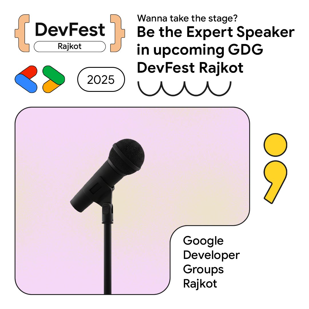 GDGRajkot's tweet image. 🎤 CALL FOR SPEAKERS! Share your expertise at #DevFestRajkot 2025!
📅 Nov 9th, 2025
📍 Venue: TBA
Submit your talk proposal & inspire the tech community!
Apply: docs.google.com/forms/d/e/1FAI…
#GDG #CallForSpeakers #GDGRajkot #DevFest2025