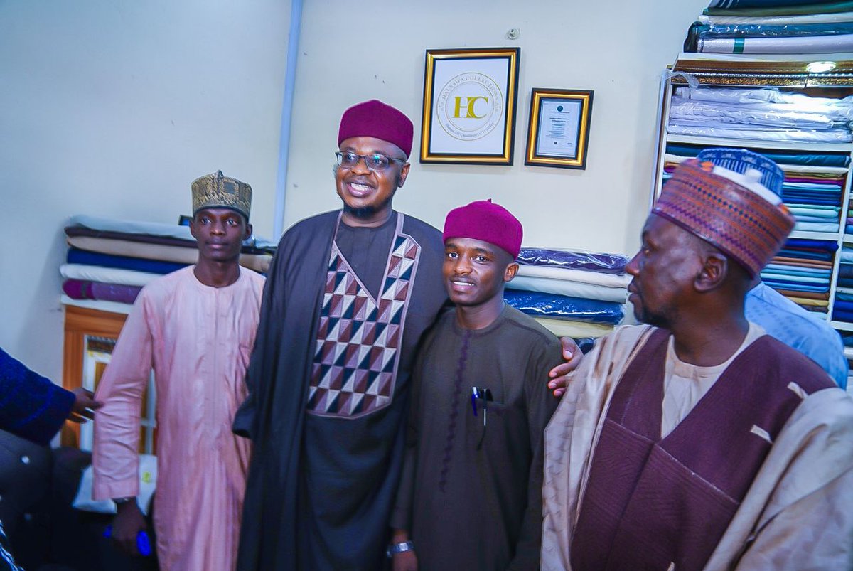 ProfIsaPantami's tweet photo. Rising Stars Igniting the Future (2)!

I also had the opportunity to visit Hausawa Collections and Clothing in Gombe, an investment by our own, Muhammad Sani Ado. 

The 28-year-old established "Hausawa Collection and Clothing" in Gombe while he was in his 100-level university studies, initially using a bicycle for transport and later a motorbike.

He has employed over 25 people and established 2 shops for tailoring, designing, and selling fabrics like Shadda, Governor Voile, Massino Wool, Plain yards, Ambassador Voile, and Osaka, among others. 

His products are high quality, affordable, and guaranteed. He also uses the centre to teach local youths tailoring and designing, among other skills. He is a graduate and a job creator for other youth.

In the visit, I was joined by respected personalities, such as Sarkin Malaman Gombe, Professor Muhammad Bello Abubakar, Dr Umar Garba Dokaji, Alhaji Hassan Ali Ibrahim (Sintalin Pantami) and, Malam Musa Muhammad Maikatifa among many others. 

You may wish to contact him at +2347061236317 or mhausawa97@gmail.com. 

May Allah continue to bless the efforts of youth.

#youthempowerment 
#youthsupport 
#youth