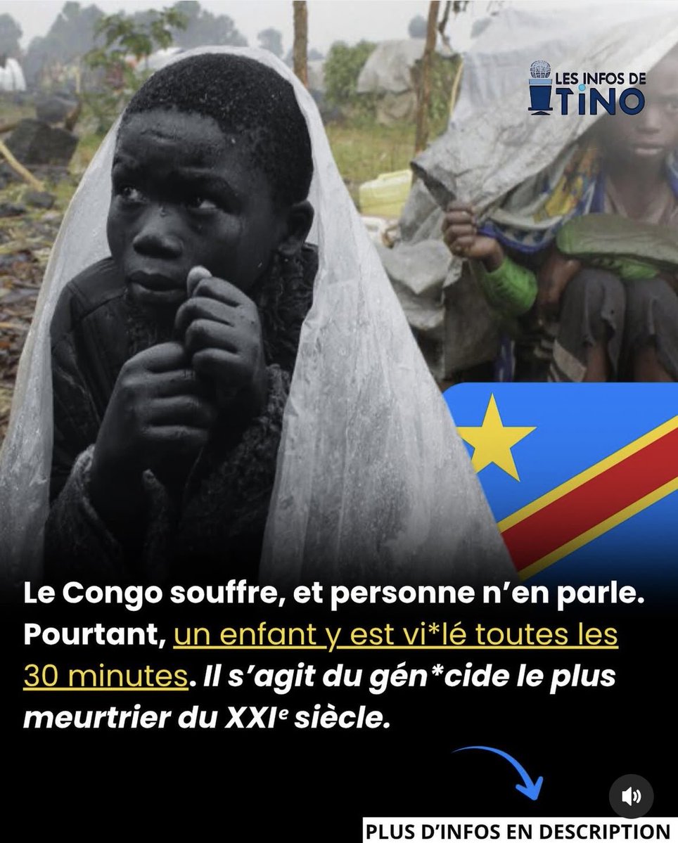 🚨😭Un enfant VI*LÉ toutes les 30 minutes au #Congo 🇨🇩 
❌Un gén*cide oublié le plus meurtrier du 21e siècle!

🚨😭A child is r*ped every 30 minutes in #Congo 🇨🇩
❌A forgotten gen*cide, the deadliest of the 21st century!