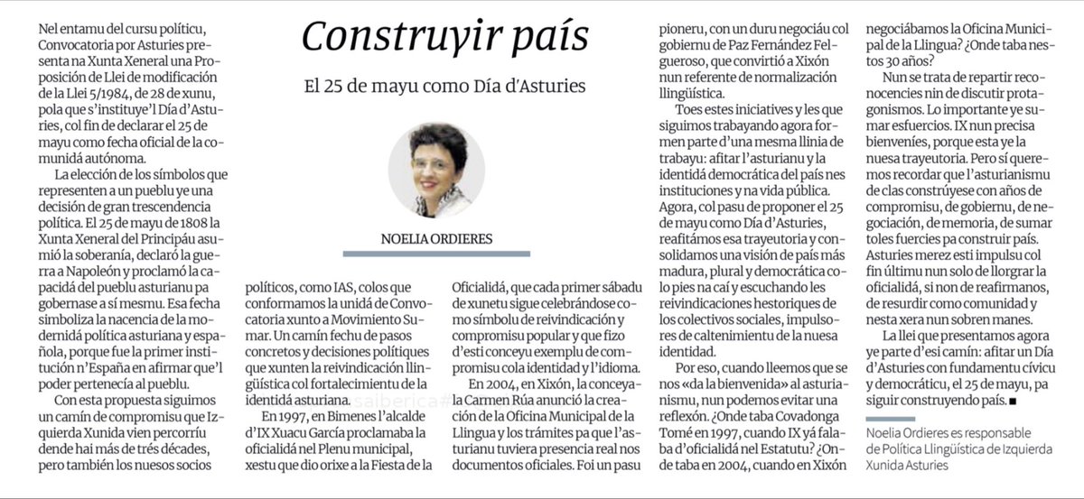 🗞️Dende va más de 30 años entamamos a construyir país.
Una defensa que ñaz de tar nes cais y llevar esa voz a les instituciones.
Siguimos  avanzando na construcción d’esa Asturies que nos representa.

✍️Artículu de la nuesa compañera Noelia, responsable de Política Llingüística