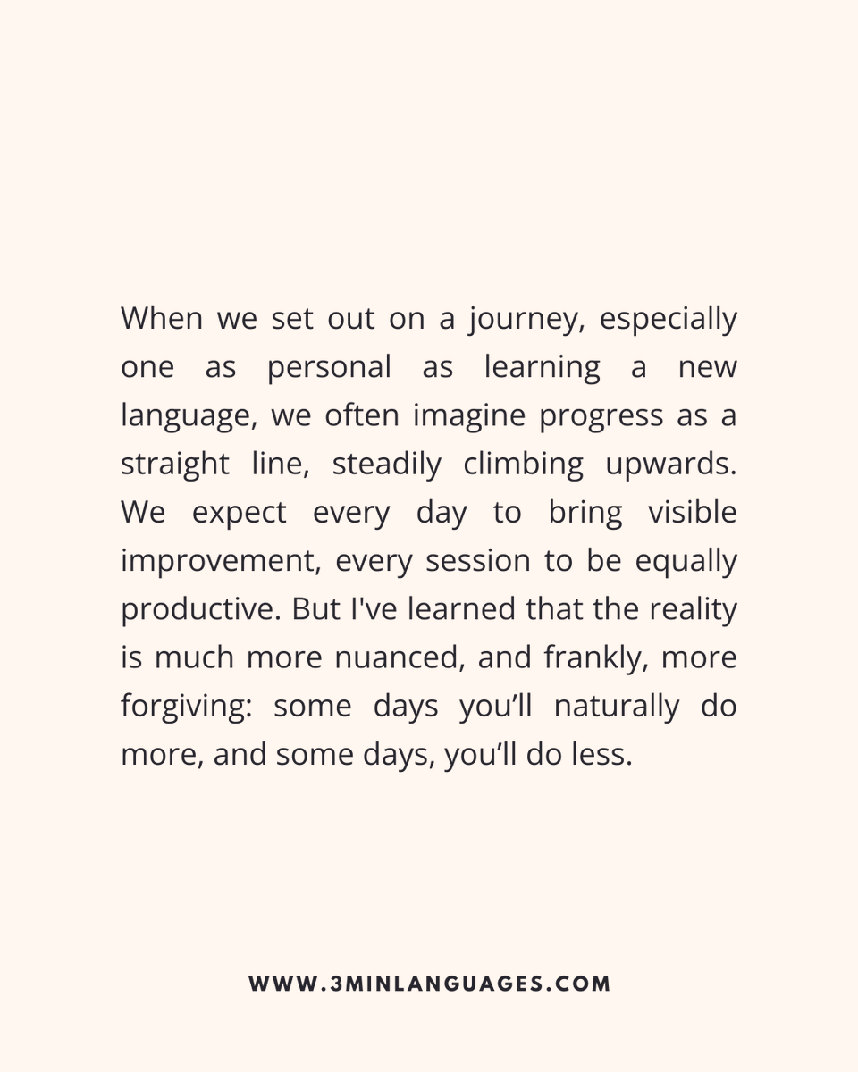 3MLanguages's tweet image. Some days more, some days less.
 Consistency over perfection.
 👉 Keep layering skills: 3minlanguages.com

#3MinuteLanguages #StudyIn3 #LanguageLearning #MicroLearning #Consistency #LearnFrench #LearnSpanish #LearnGerman #LearnItalian #LearnPortuguese