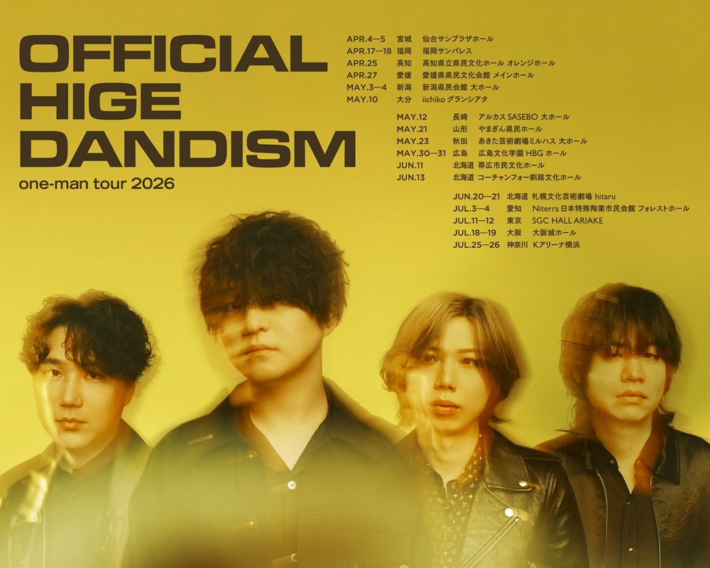 Official髭男dism、メンバー4人編成でのZeppツアー開催発表。来年4月