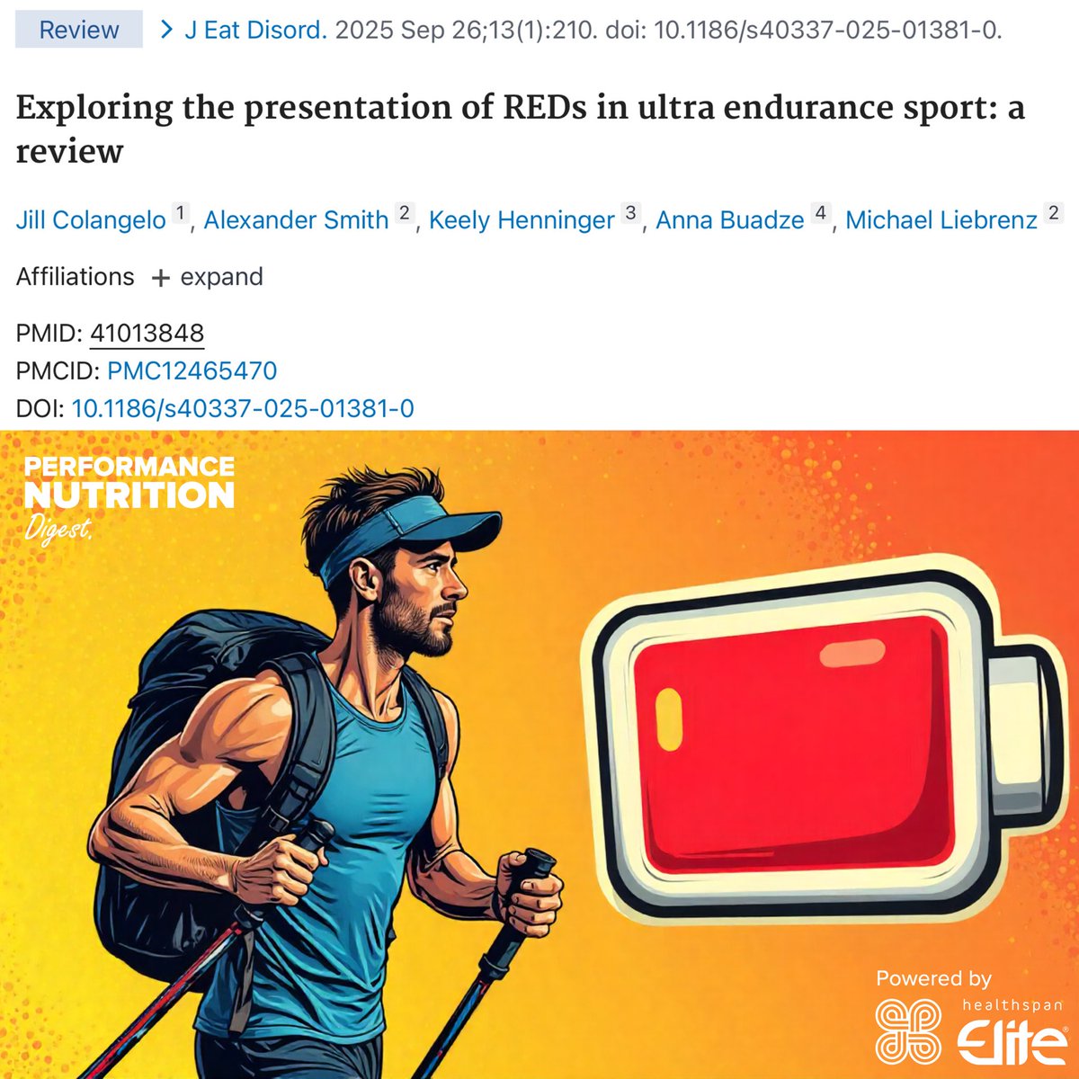 REDs in ultra-endurance sports 🪫

This new review of 16 studies (over 4,700 athletes) across ultra-endurance disciplines including…

🏃‍♂️ Ultramarathon
🥇 Triathlon
🚴‍♂️ Cycling
🏊 Open-water swimming

…to establish presence and effects of REDs in ultra-endurance sport 🔍

Here