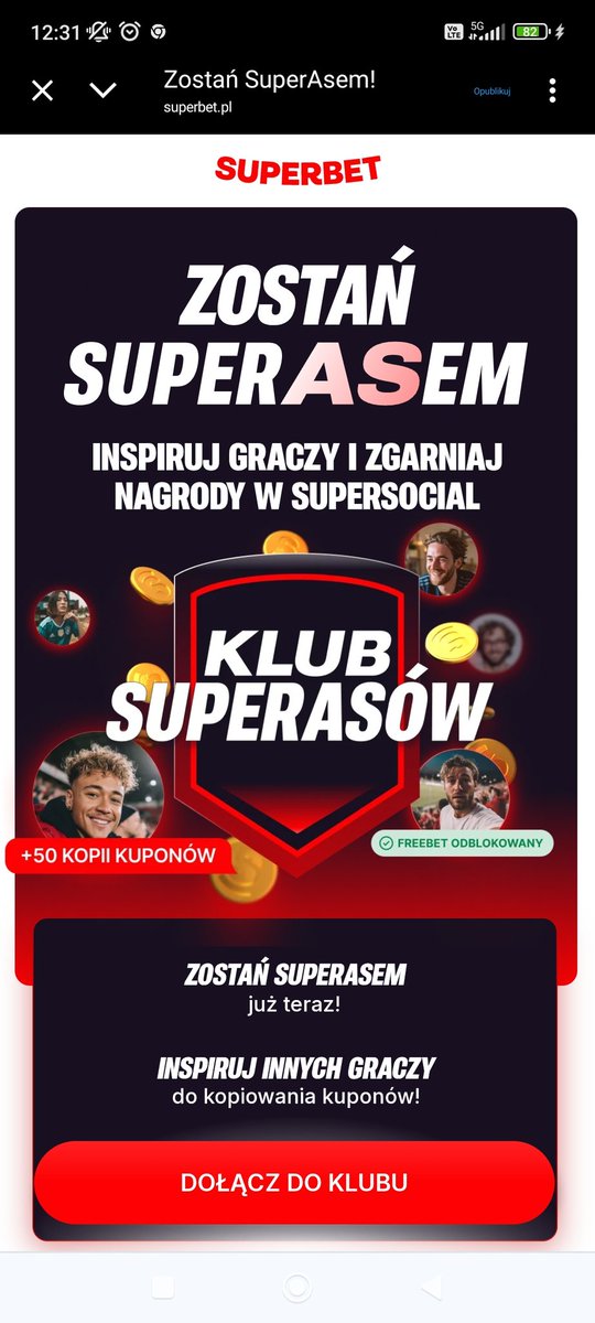 W tym miesiącu fajne wyzwania w programie "Klub Superasów". Próg wejścia nisko, żeby zarobić trochę na freebetach. No i zacząć sobie tam działać, bo można pisać analizy, nagrywać wideo, czy po prostu udostępniać kupon. 🎥

W mojej ocenie najłatwiej zdobywać te nagrody na