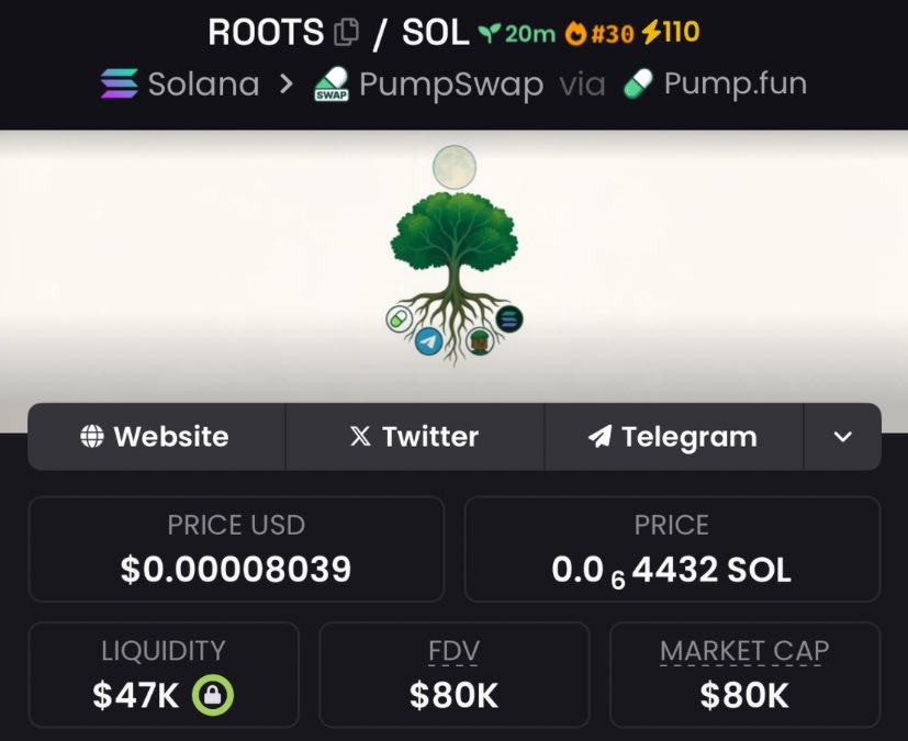 freddchef's tweet image. Spotlighted $ROOTS at $80K Mcap in my alpha Tg.
CA: FmJBuuQ5nhsbAZ5mA41fQn7AtAQvTMFtMMYc5mjBpump
#roots #solana #memecoin