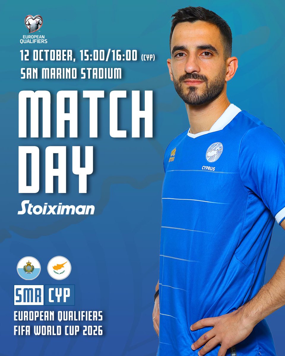 CyprusFA's tweet photo. ⚔️ MATCHDAY
🆚 San Marino 🇸🇲 vs 🇨🇾 Cyprus
🏟️ San Marino Stadium
⌚️15:00 Local, 16:00 Cyp
📺 CyBC HD
@fsgc_official
#cyprusnationalteam🇨🇾 #cyprusteam🇨🇾 #europeanqualifiers #sanmarino #SanMarinoVsCyprus https://t.co/vjW61L4UV3