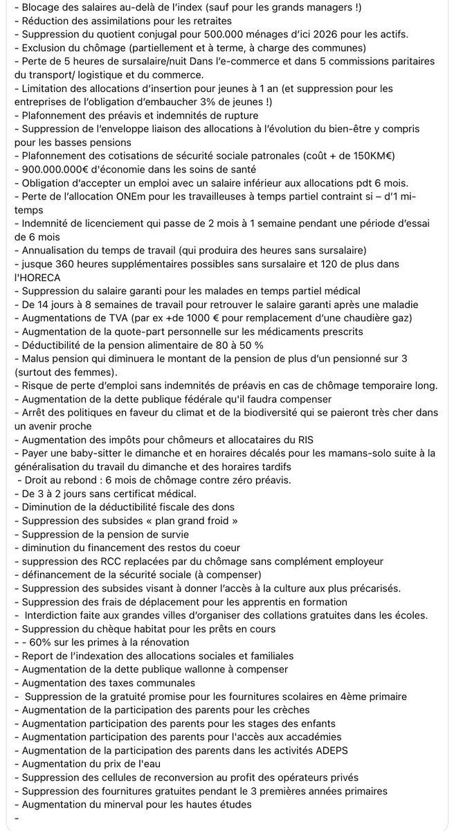 michelhenrion's tweet image. La liste provisoire des best-sellers des coalitions #Arizona (Fédéral) et #Azur (Communauté Française-Région Wallonne) (compil' des mesures réalisée par Tony Demonte, CSC-ACV)