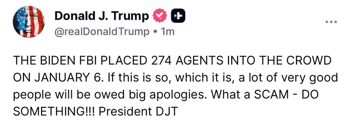 Mollyploofkins's tweet image. On January 6, 2021, Donald Trump was the sitting U.S. President. Joe Biden didn’t take office until January 20, 2021. How could it be Biden&apos;s FBI?