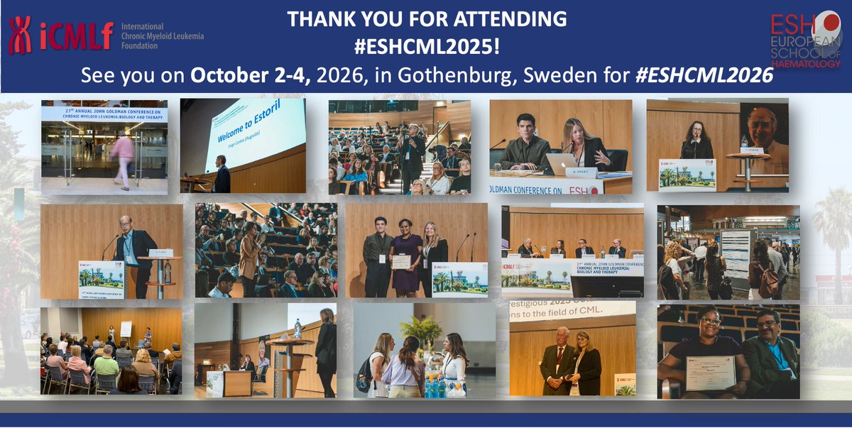 #ESHCML2025 Thank You to everyone who joined us at the conference! Special thanks to <a href="/GCC_Cortes/">Jorge Cortes MD</a>, <a href="/timhughesCML/">Tim Hughes</a>, Daniela S. Krause for an inspiring programme, to the faculty for sharing your insights &amp; expertise &amp; to all participants for your engagement!
#ESHCONFERENCES @iCMLf