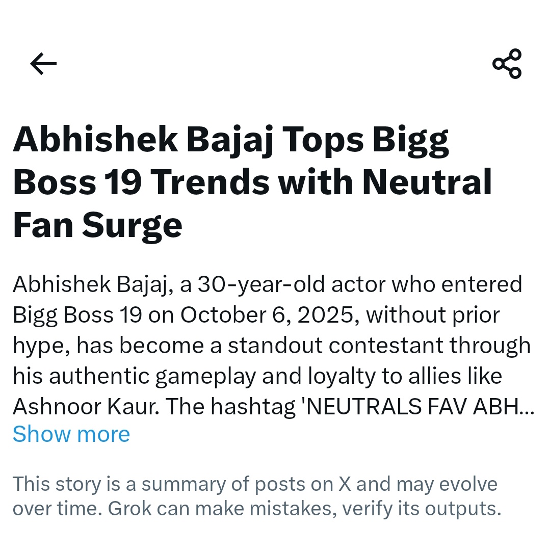 This is historic For the first time ever in <a href="/BiggBoss/">Bigg Boss</a> history, <a href="/X/">X</a> gave a major caption to a contestant " NEUTRALS FAV ABHISHEK 

His name is echoing worldwide  people are talking about him &amp; they  clear it that they want only ABHISHEK as the WINNER.

 #AbhishekBajaj #BiggBoss19