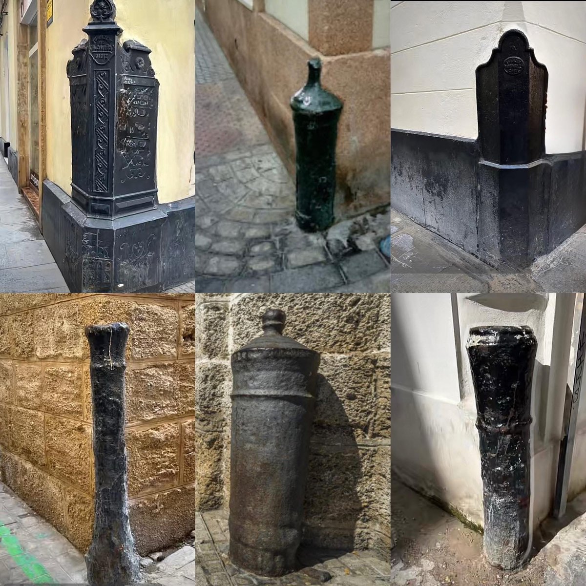 Cañones y guardacantones que se pusieron en las esquinas para resguardarlas del roce de los carruajes en Cádiz. 

La mayoría de estos cañones fueron rescatados del fondo de la bahía, procedentes de los galeones hundidos durante la batalla de Trafalgar o en el asedio que sufrió la