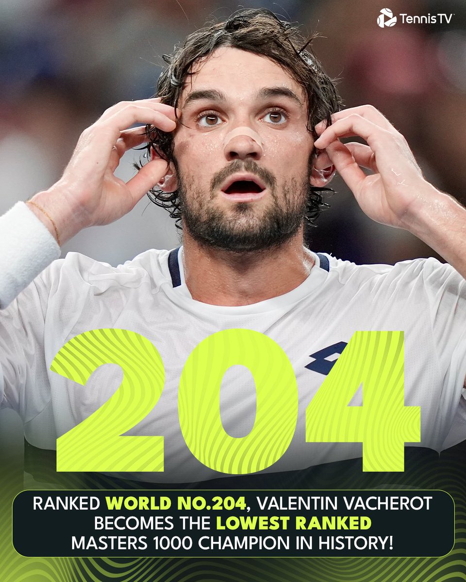 🇲🇨 Vacherot: No. 204 (Shanghai 2025)
🇭🇷 Coric: No. 152 (Cincinnati 2022)
🇪🇸 Carretero: No. 143 (Hamburg 1996)
🇸🇪 Pernfors: No. 95 (Montreal 1993)
🇦🇺 Popyrin: No. 62 (Montreal 2024)

<a href="/val_vacherot/">Valentin Vacherot</a> becomes the lowest ranked Masters 1000 champion EVER