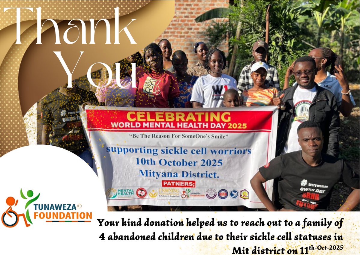 "Honored to have celebrated #WorldMentalHealthDay2025 by visiting a family of 4 abandoned children with sickle cell disease! Huge thanks to our partners &amp; for supporting our mission to prioritize mental health &amp; break stigmas! #MentalHealthMatters #SickleCellAwareness"