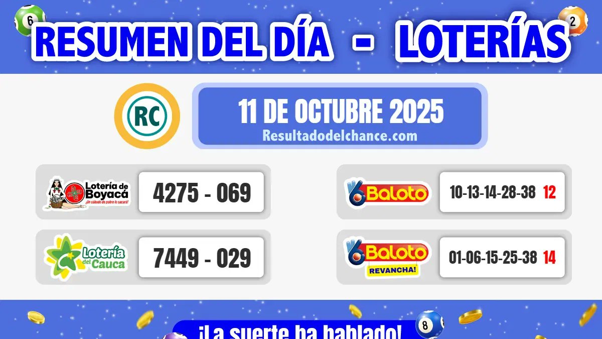 chancecol's tweet image. 🌟 ¡Atención! Los #resultados de las #loterías de anoche sábado, 11 de octubre de 2025 ya están aquí 🌟
Consulta el resumen de los resultados y premios secos en nuestra página web
👉 resultadodelchance.com/resumen-result…