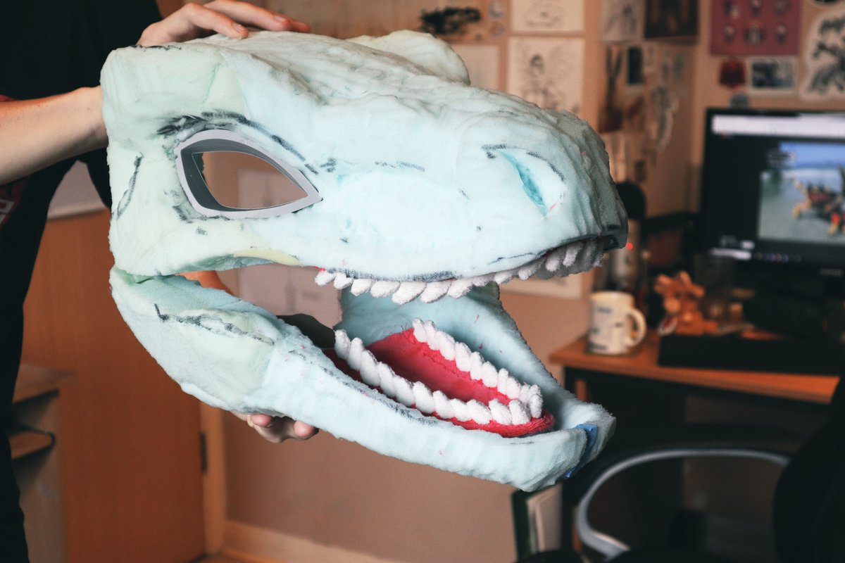 Raptor Head WIP: Teeth &amp; Eye blanks. #furry #fursuit #fursuitmaker #raptor