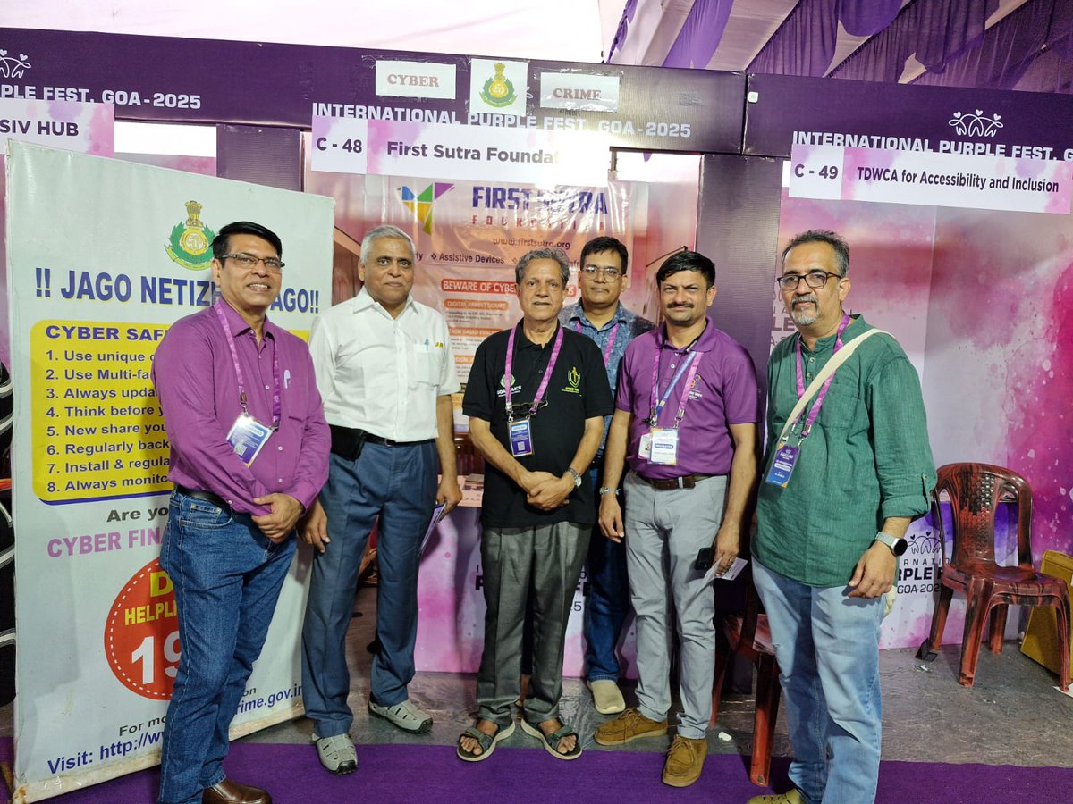 We are thankful to Mr. Paresh Gandhi, CEO,Divyang Bhavan Foundation, Mr. Girish Parlekar, CS and Mr. Abhijit Murugkar, Accessibility Consultant Goa government <a href="/abhimurugkar/">Abhijit Murugkar</a> , all Pune, for visiting our stall C-48 at <a href="/purplefestgoa/">International Purple Fest, Goa - 2025</a> 2025
Had a healthy discussion on our activities