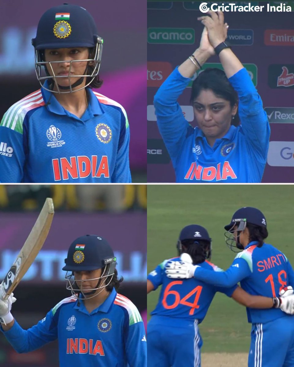 Cricketracker's tweet photo. Fifty for Smriti Mandhana 💥

Her first of the tournament and it comes in the biggest game for India 🇮🇳

After a quiet start, she’s delivered when it mattered most against the mighty Aussies🔥👏

📸: JioHotstar

#INDvAUS https://t.co/O8EI0FEZID