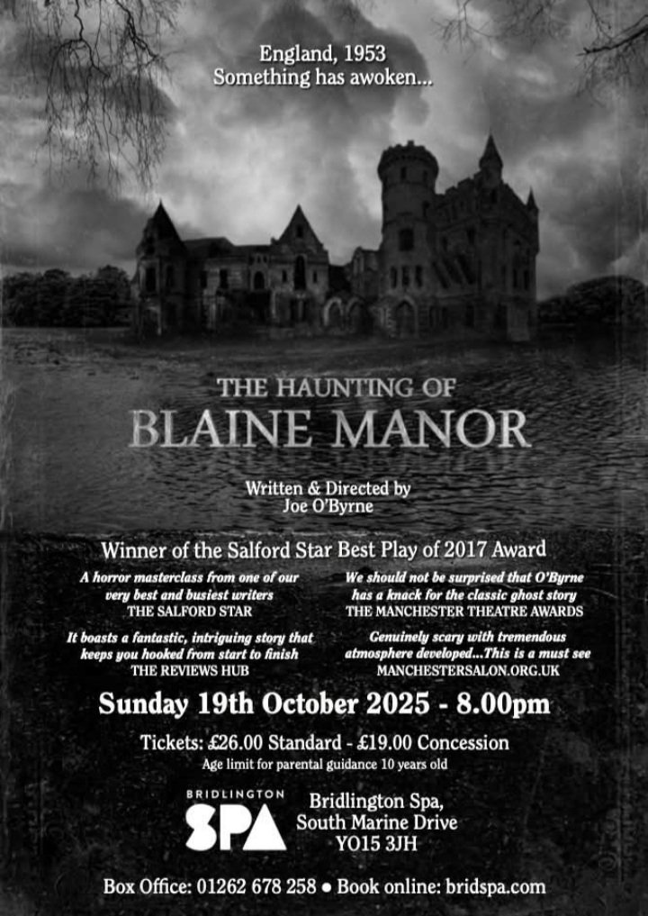One week to go!
THE HAUNTING OF BLAINE MANOR 💀👻🎃
Sat 18th <a href="/TheatreRoyalStH/">St. Helens Theatre Royal</a> 
Tickets: sthelenstheatreroyal.com/show/873676237/
AND
Sun 19th <a href="/bridspa/">Bridlington Spa</a> 
Tickets: bridspa.com/event-details/… 
<a href="/sthelensstar/">St Helens Star</a> <a href="/VisitBrid/">Visit Bridlington</a> 
<a href="/WhatsOnStage/">WhatsOnStage</a> <a href="/TheStage/">The Stage</a> <a href="/BritTheatreGuid/">British TheatreGuide</a> <a href="/AtmoSounds/">Justin Wetherill</a> 
#TheHauntingofBlaineManor