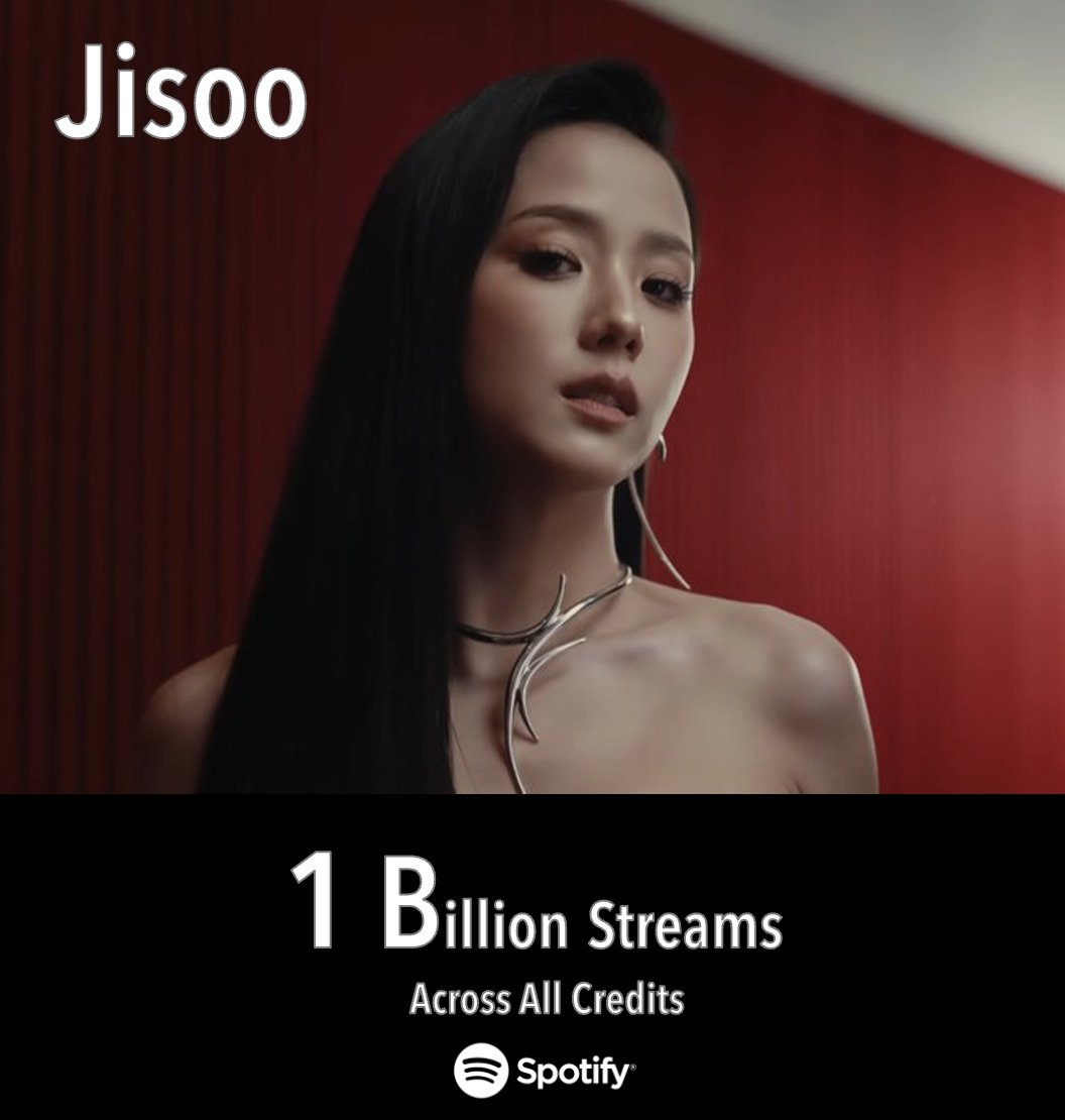 #JISOO has surpassed 1 BILLION streams on Spotify across all credits  (8 tracks)! 💪👩‍🎤💥1⃣🅱️🎧🔥👑🤍 

<a href="/officialBLISSOO/">BLISSOO</a>