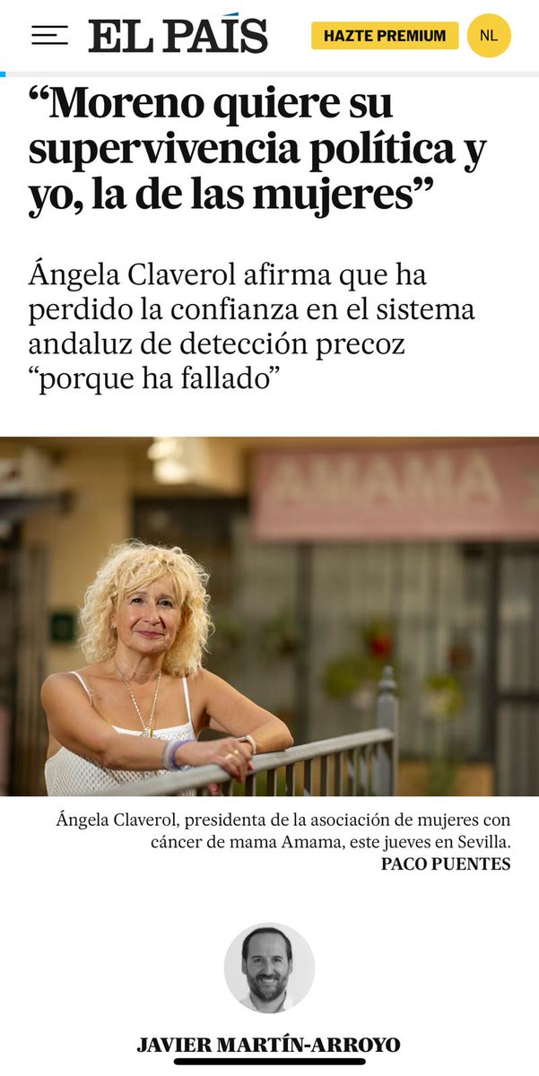 Si estuviéramos hablando de cáncer de próstata y no de mama, seguramente el Gobierno andaluz hubiera dedicado 120 millones y no 12 al "plan de choque". Y no creo que ninguna consejera se hubiera atrevido a acusar de alarmismo a un hombre enfermo de cáncer. <a href="/el_pais/">EL PAÍS</a>