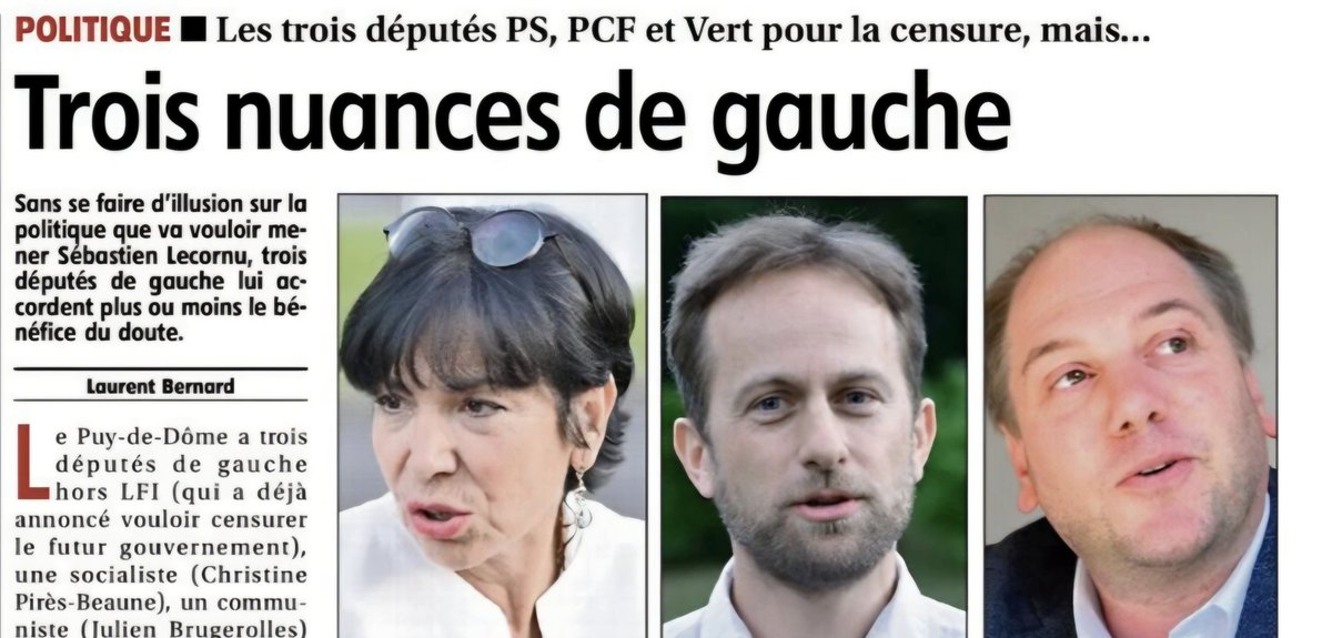 MarianneMaximi's tweet photo. Bonjour @lamontagne_fr, les habitantes et habitants de la 1ère circo du Puy-de-Dôme n'ont pas le droit de savoir pourquoi leur députée votera -sans hésitation- la censure ? 

Pour rappel, il y a 4 députés de gauche, élus avec le même programme du NFP : rompre avec le macronisme. https://t.co/XmGLVa7GFg