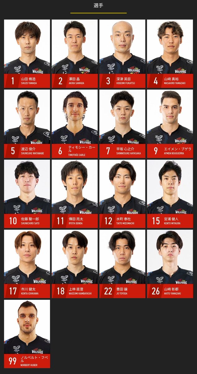 Updated profile of Wolfdogs Nagoya players and staffs 2025-26 🐺🐶