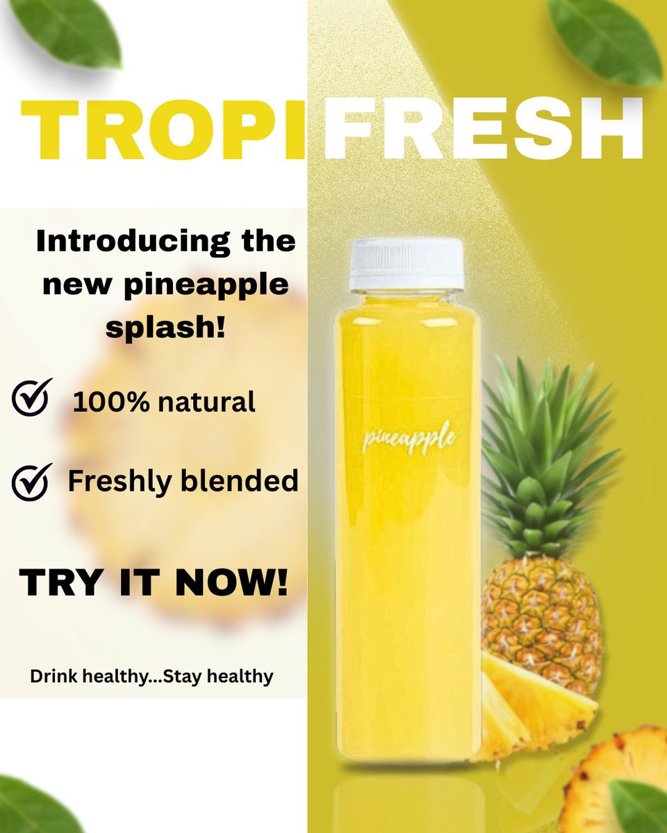 nuelvoid's tweet photo. Freshness in every drop 🍍✨
Introducing TropiFresh Pineapple Splash bright, bold, and 100% natural.

Designed by CreatewithXPLORE bringing creative flavor to every brand.

 #TropiFresh #AdvertisingDesign #MarketingVisuals #GraphicDesign #CreativeCampaign #BrandIdentity https://t.co/zw7PjcVXWF