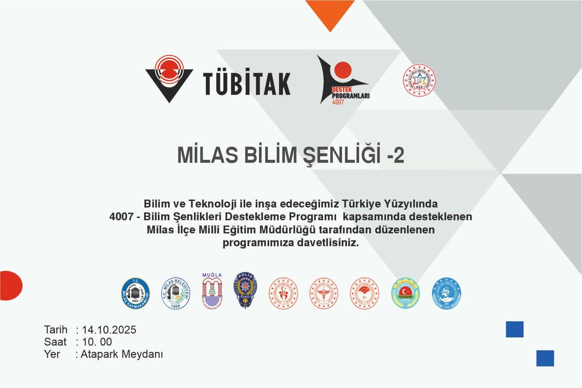 🔴Bilim Şenliği Geliyor: Hayal Et ,Keşfet, Öğren!
📅 14-17 Ekim Milas’ta
🔴TUBİTAK 4007 Bilim Şenliği ile, bilim, teknoloji, eğlence bir arada!
🔴Unutulmaz bir bilim yolculuğu sizi bekliyor!

<a href="/isabal80/">Isa Bal</a>
<a href="/MilasMEm/">Milas Milli Eğitim Müdürlüğü</a>
<a href="/emrecay55/">Emre ÇAY</a>
<a href="/mugla_mem/">Muğla İl Millî Eğitim Müdürlüğü</a>

#bilimseninleşenlenecek