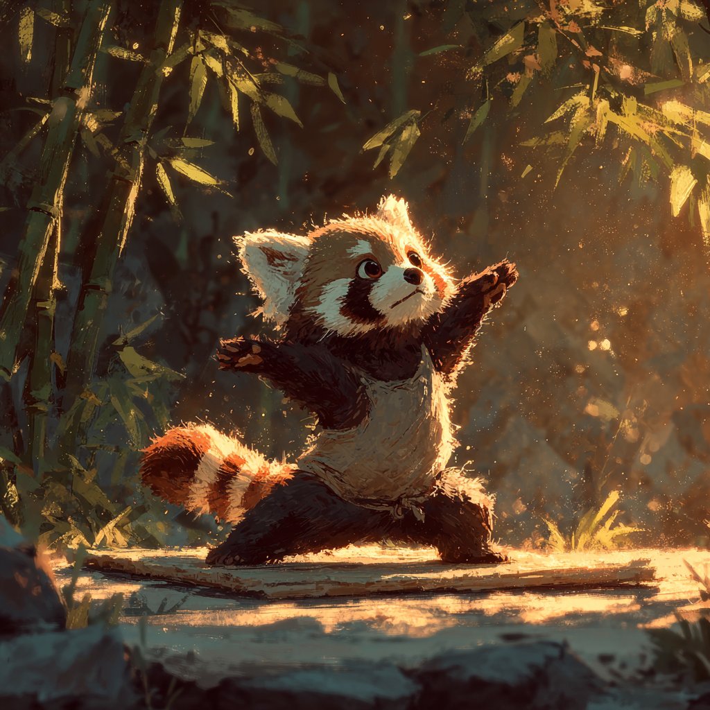 everyday_beasts's tweet photo. 🌿 Meet Red Sun Panda - the calm within the chaos.
Each sunrise finds him grounded on his bamboo mat, embracing peace, balance, and the gentle rhythm of nature.
His secret? Breathing in the light and letting go of everything else. ✨
#EverydayBeasts #RedSunPanda  #DigitalArt https://t.co/l3Py1Tg6Gk