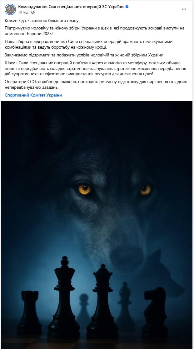 OSINT-аналітик міжнародної розвідувальної спільноти InformNapalm Антон Павлушко, який у своїх дописах на Facebook періодично приділяє увагу темам участі й перемог українських команд  у змаганнях з шахів або з математики (те, про що зазвичай не пишуть в українських ЗМІ), 11 жовтня