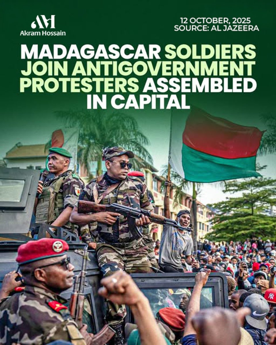 AkramCf's tweet image. MADAGASCAR in the spotlight: soldiers defect and join thousands of protesters in Antananarivo as anti-government demonstrations surge. 

What comes next could reshape the country’s future. Stay tuned. 

#Madagascar #Antananarivo #Protests
