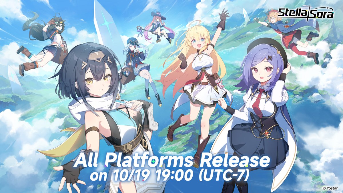 StellaSoraEN's tweet image. 🌟Stella Sora Global Official Release on October 19 at 19:00 (UTC-7)!

Dear Tyrant,

Thank you for your attention and support of Stella Sora. Stella Sora will Official Release on October 19, 2025, at 19:00 (UTC-7) across all platforms. It&apos;s time to begin your journey!…