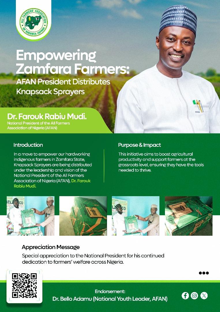 adamu69512's tweet image. In a move to empower our hardworking indigenous farmers in Zamfara State, Knapsack Sprayers are being distributed under the leadership and vision of the National President of the All Farmers Association of Nigeria (AFAN), Dr. Farouk Rabiu Mudi.