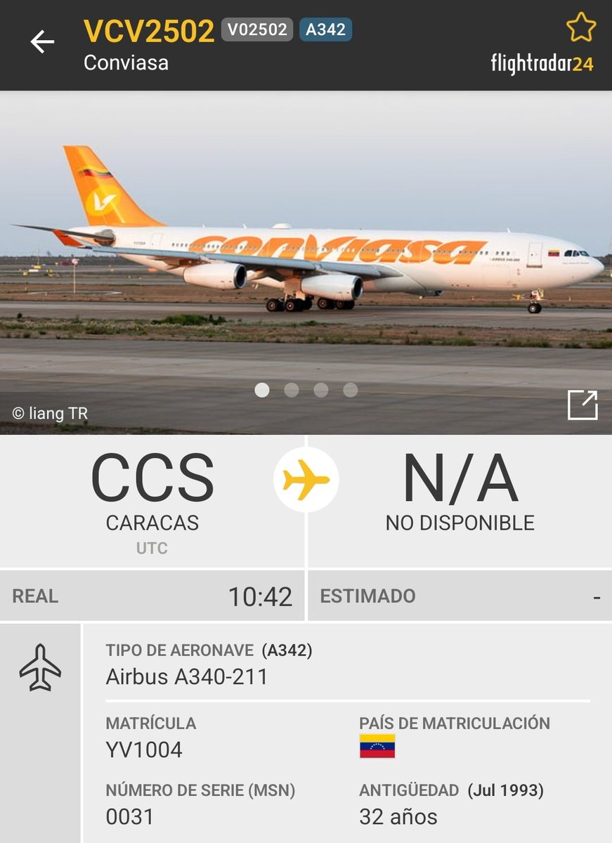 Arr3ch0's tweet image. Avión Presidencial YV1004 en ruta internacional, vuelo VCV2502