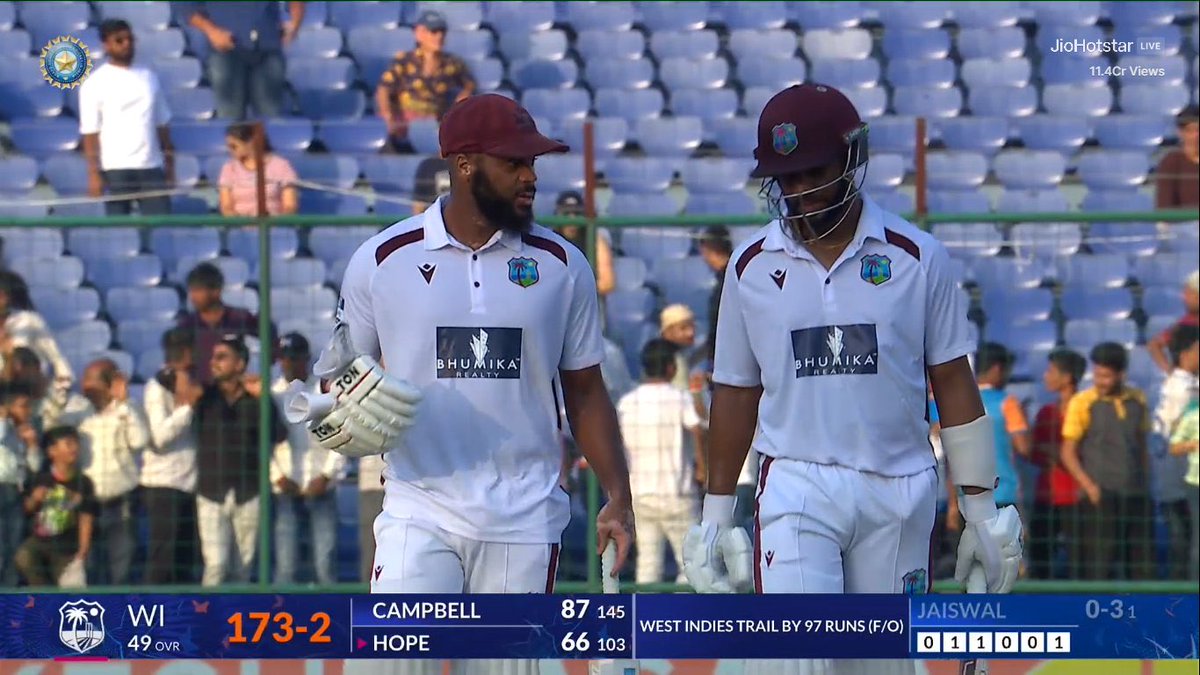 mufaddal_vohra's tweet image. John Campbell - 87* (145)
Shai Hope - 66* (103). 

WEST INDIES 173/2 ON DAY 3 STUMPS - A FIGHTBACK TO REMEMBER. 💯